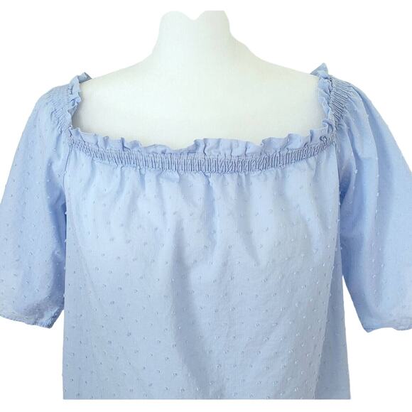 H&M Top Womens 4 Blue Swiss Dot Peasant Blouse Boho Cottagecore Kawaii Cute Twee - Picture 2 of 13